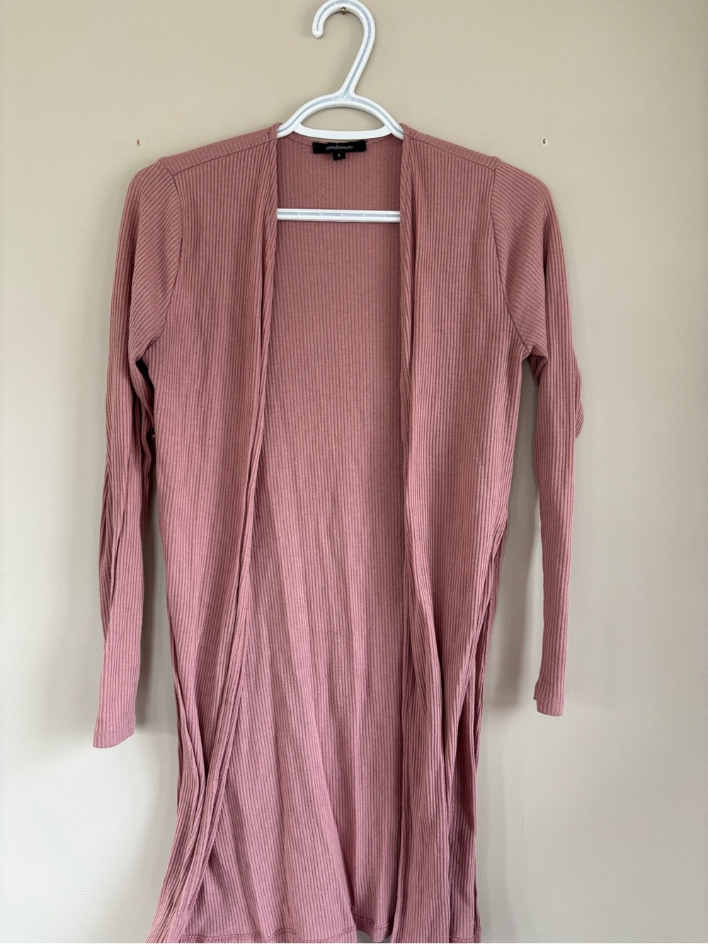 Long Ribbed Cardigan in Dusty Rose